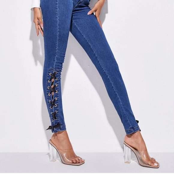 Ribbon lace up skinny jeans - Picture 8 of 8